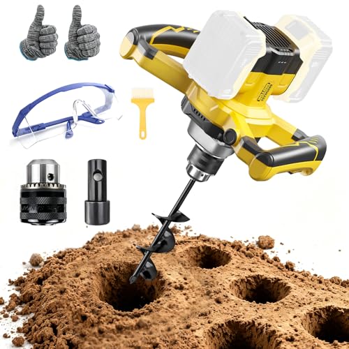 40V Cordless Auger Post Hole Digger for DeWalt 2x20V Max Battery - Brushless Motor Electric Auger Drill with 3/8" Chuck & 3/4" Adapter, for Tree Planting Fence Post Farm Garden (Battery NOT Included) - color: Yellow (Battery and Charger Not Included)