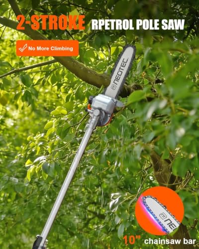 NEO-TEC 52CC 5 in 1 Gas Powered Weed Wacker, 2-Stroke Multi Functional Trimming Tools, Gas String Trimmer, Hedge Trimmer, Brush Cutter, Pole Saw Chainsaw Pruner with 31.5" Extension Pole
