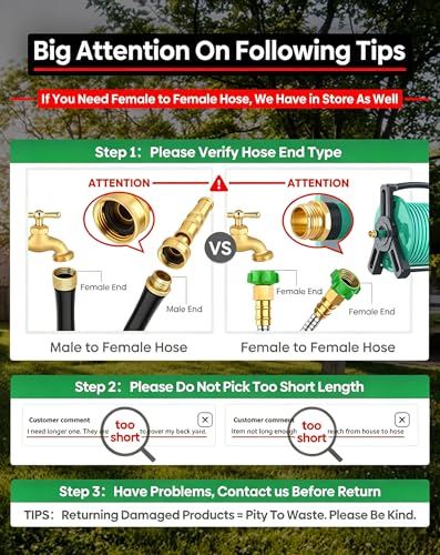 Short Metal Garden Hose 10 ft Connector, Stainless Steel Small Hose Extension Adapter for Hose Reel, Long, Flexible, Lightweight & Heavy Duty Water Pipe, No Kinking Outdoor Water Hose for Yard 10 Feet - size: 10ft Male to Female