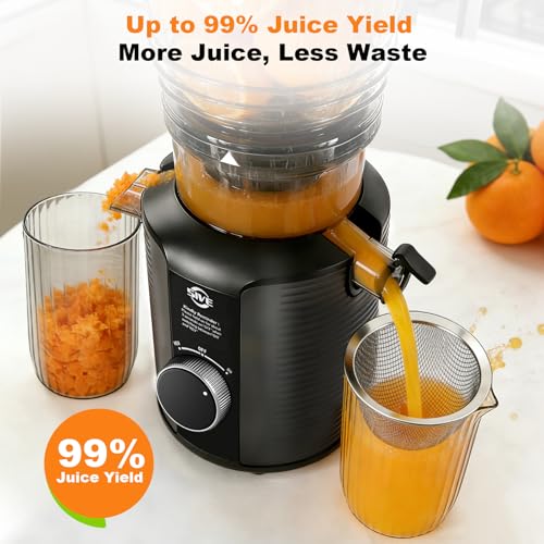 5ive Cold Press Juicer, 5.8 Inch Wide Chute Slow Masticating Extractor - color: Black Gray-2
