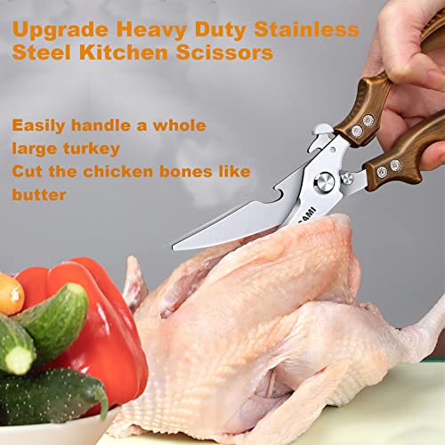 Premium Kitchen Shears 2-Pack Heavy Duty Poultry & Meat Scissors, Bone Shears for Cooking - color: Bronze+golden