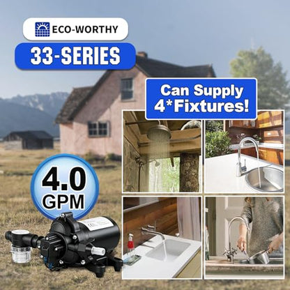 ECO-WORTHY 33-Series Industrial Water Pressure Pump 110V AC 4.0GPM 50PSI RV Fresh Water Diaphragm Pump include Garden Hose Adapters for Irrigation Marine Boat Sprinkler Faucet - color: Black 5