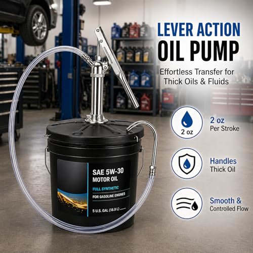 Lever Action Bucket Pump for 5 Gallon Pails, Gear Oil, 4.1ft Hose
