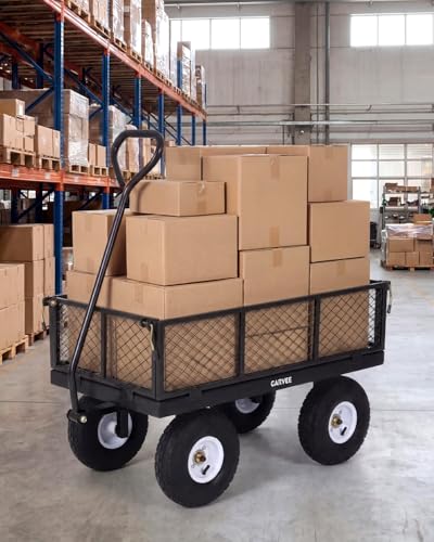 400LBS Black Foldable Steel Mesh Utility Wagon for Backyard Lawn Heavy Hauling - color: Black