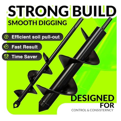 2pk Auger Drill Bit for Planting with Gloves (1.6 x 9 + 3 x 10 Inch) - Heavy Duty Garden Spiral and Bulb Planter Tool for Digging Holes - Compatible with 3/8 Inch Hex Drive - size: 1.6 x 9 + 3 x 10 Inch