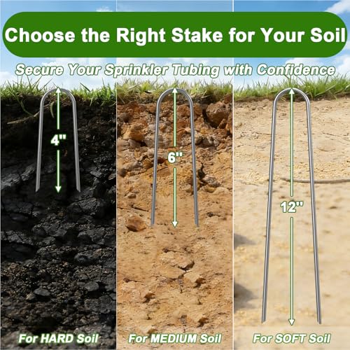 AAGUT U Shaped Garden Stakes 4 Inch, Galvanized Landscape Staples for Tube - size: 4" x 200 Pcs