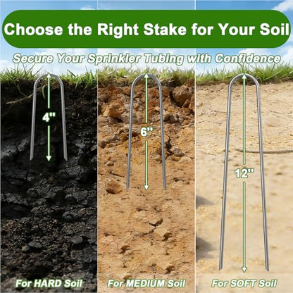 AAGUT U Shaped Garden Stakes 4 Inch, Galvanized Landscape Staples for Tube - size: 4" x 200 Pcs