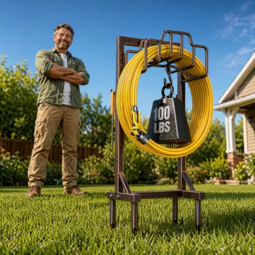 Skycarper Garden Hose Reel Holder Detachable Metal Water Hose Hanger Organizer Heavy Duty Free Standing Hose Stand,Bronze