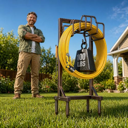 Skycarper Garden Hose Reel Holder Detachable Metal Water Hose Hanger Organizer Heavy Duty Free Standing Hose Stand,Bronze