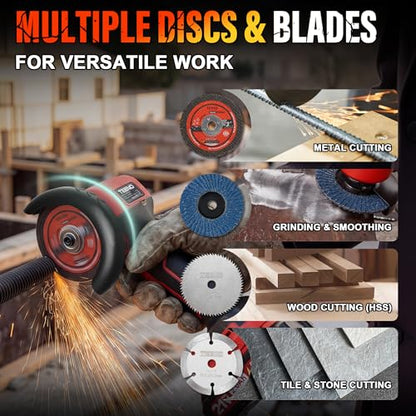TEENO Cordless Angle Grinder 3", 21V Mini Cut-Off Tool, LCD Battery Display - color: Red