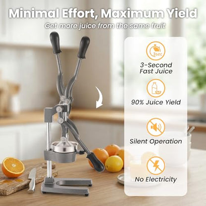 Cast Iron Manual Hand Press Juicer for Citrus & Pomegranate,Grey - color: Grey