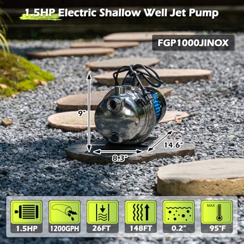 FLUENTPOWER Shallow Well/Deep Garden Pump, 1.5HP 1200GPH Portable Water Booster Jet Pump for Home, Garden, Lawn, Sprinkler Irrigation, Water Transfer, Stainless Steel - size: 1.5HP Shallow/Deep Well
