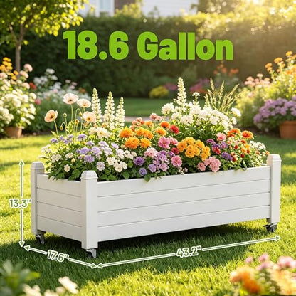 Raised Garden Bed with Wheels, Rolling Resin Planter Box, Ashen - color: Ashen, size: 13.3" H