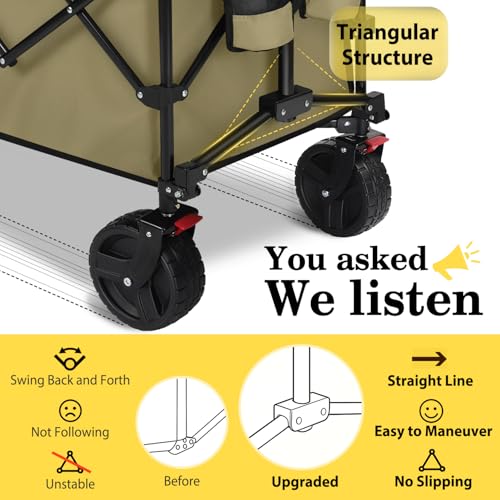 Sekey 300L Extended Collapsible Wagon, 660 lb Capacity, 48 in Long - color: Khaki