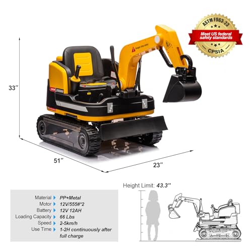 JOYLDIAS 360 Degree Rotating Ride On Excavator and Bulldozer - color: Yellow