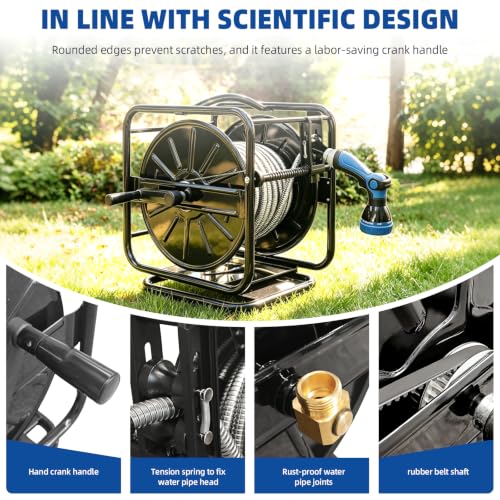 Heavy Duty Metal Garden Hose Reel with 100 Ft 3/4-Inch Water Pipe