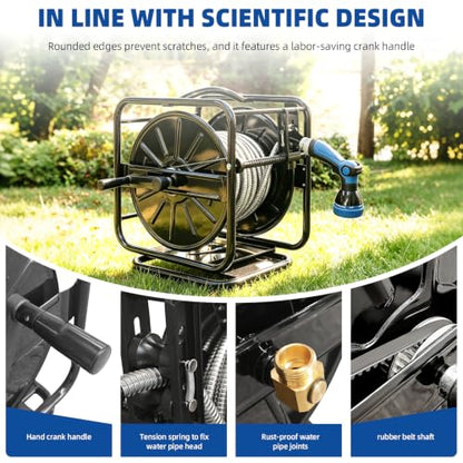 Heavy Duty Metal Garden Hose Reel with 100 Ft 3/4-Inch Water Pipe