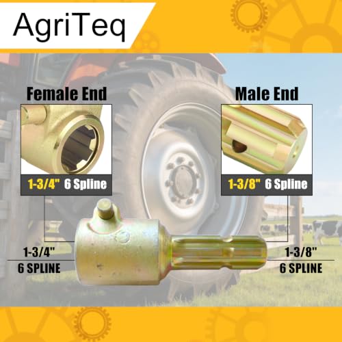 1-3/4" to 1-3/8" PTO Adapter, 6-Spline Female to 6-Spline Male Tractor PTO Shaft Reducer Extension, Heavy Duty Quick Release Coupler for Rotary Cutters & Implements
