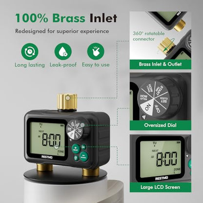 RESTMO Remote Control Brass Sprinkler Timer for Outdoor Hose Faucet 2 Zone - color: Gray