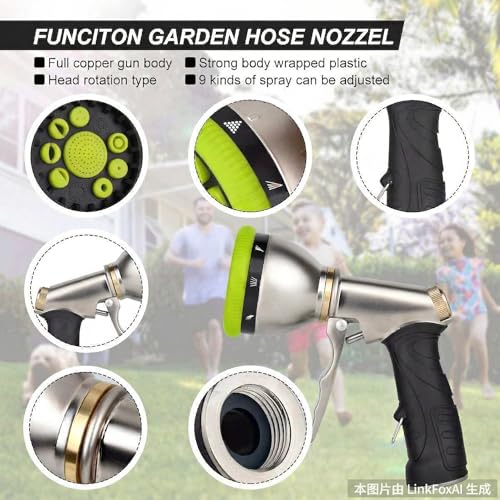 Garden Hose Nozzles,9 Spray Patterns Heavy Duty Metal Hose Sprayer Nozzle - color: Green