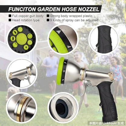 Garden Hose Nozzles,9 Spray Patterns Heavy Duty Metal Hose Sprayer Nozzle - color: Green