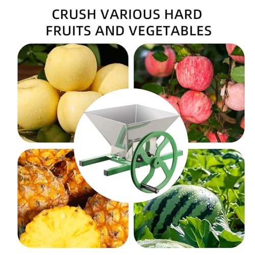 Master Manual Fruit Crusher, 7L/1.8 Gallon Capacity, Stainless Steel Construction, Green Frame, Wine and Apple Press with Juicing Roller