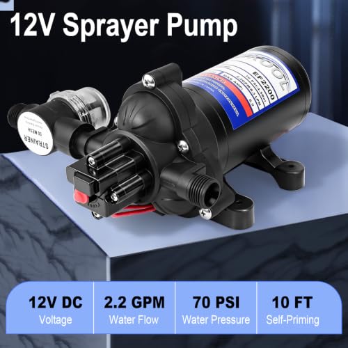 12V Sprayer Pump, 2.2GPM 70 PSI, Chemical and Corrosion Resistant