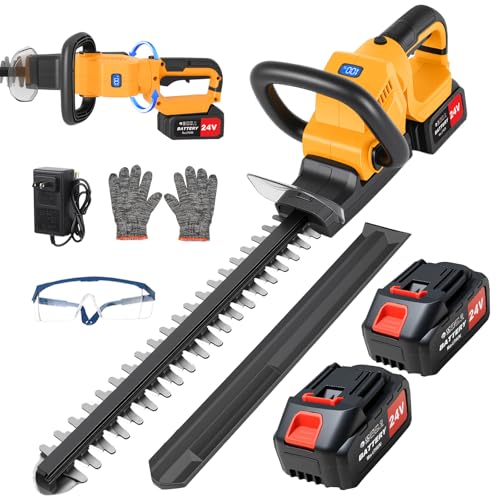 Cordless Hedge Trimmer with 2 x 4.0ah Battery, 24V Tree Bush Trimmer - color: Bright Yellow