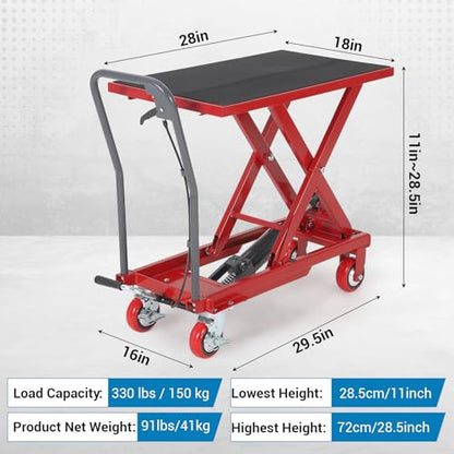 Hydraulic Lift Table Cart, 330lbs Capacity 28.5 in Lifting Height - color: Red