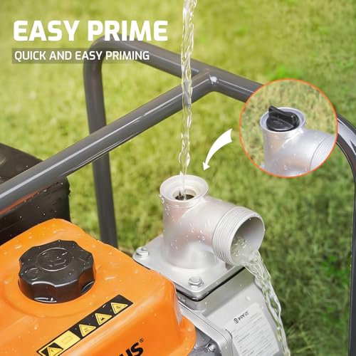 NOVUS Semi Trash Pump 3 Inch, 212cc 4 Cycle Engine, 238 GPM 100ft Lift 23ft Suction, Gas Powered Water Pump for Pond Pool Draining Gardening Irrigation, EPA Certified - size: 3" Semi Trash Pump
