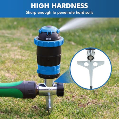 RESTMO Gear Drive Sprinkler with Metal T-Spike Base,Blue - color: Blue, size: 1 Pack