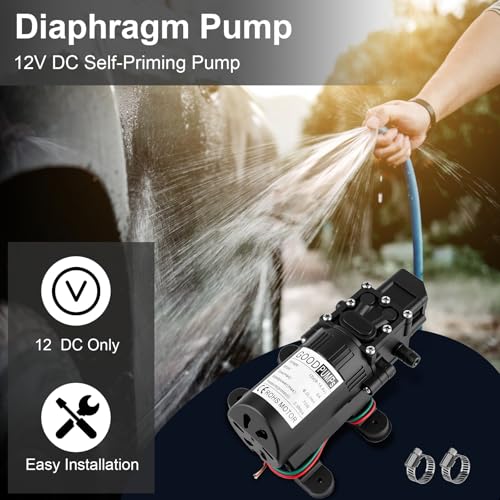 12V DC Water Pressure Diaphragm Pump with 2 Hose Clamps