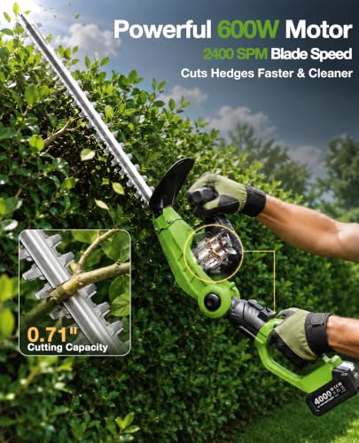 TaskStar 2-in-1 Pole Hedge Trimmer: 20 Inch Dual Action Blade 20V Powered