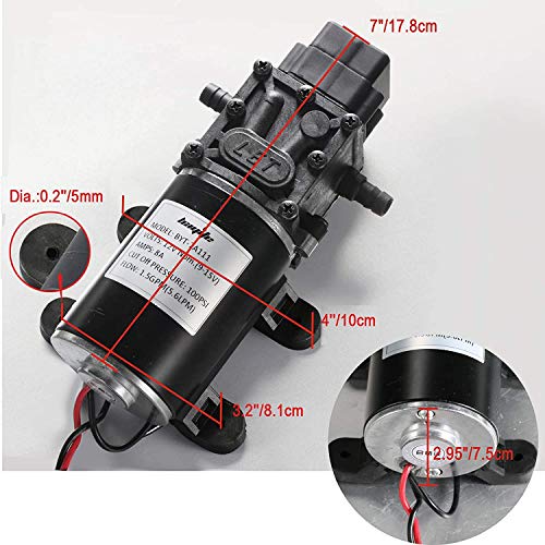 12V Diaphragm Water Pump, 1.5 GPM (5.6 L/Min) 100 PSI