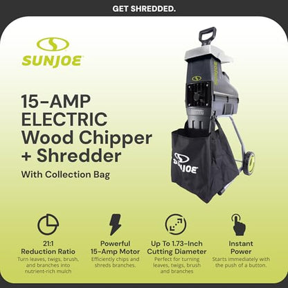 Sun Joe Wood Chipper Shredder and Waste Shredding Machine, CJ603E