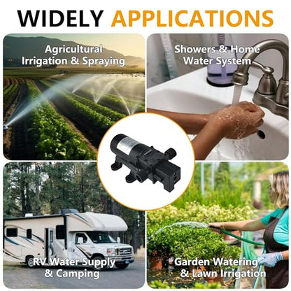 DC 12V Diaphragm Pump, Self-Priming Pump with Filter Quick Connection Terminal, 1.2 GPM 100 PSI Pressure Switch Adjustable Spray Pump, Suitable for RV Camping Shower Garden