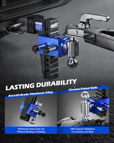 OMT Adjustable Trailer Hitch, 2" Receiver, 8" Drop/Rise 12,500 lb Dual Ball - size: 2" Receiver 8" Drop & Rise