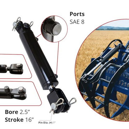 Double Acting Hydraulic Cylinder - AG Clevis Hydraulic Cylinder 2500 PSI tie-Rod Alternative 2.5" bore 16" Stroke (2.5x16) - size: 16" stroke
