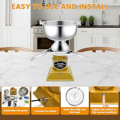 Milk Cream Centrifugal Separator, 304 Stainless Steel Electric Cow Milk Separator, 50L/H Goat Cow Cream Separator, 10500RPM Creams Maker Separator with 5L Bowl Capacity for Fresh Goat Cow Milk