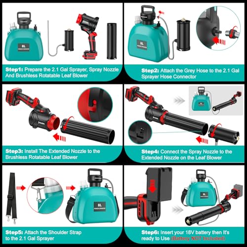 3-in-1 Mist Blower Sprayer Compatible for Milwaukee 18V Battery - color: Red Blue