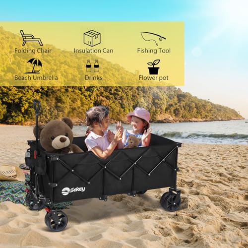 Sekey 300L Extended Collapsible Wagon, 660 lb Capacity, 48 in Long - color: Black