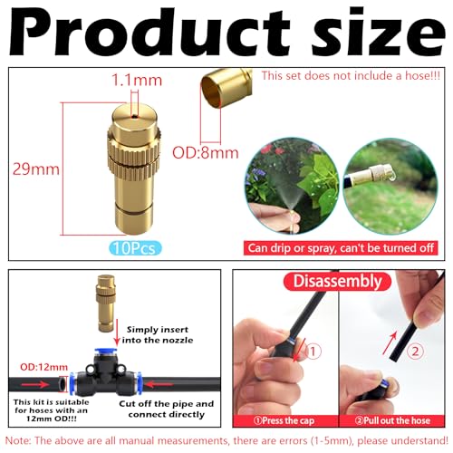 CESFONJER Brass Misting Nozzles Set, Irrigation System Kit, Automatic Drip Irrigation Kit With 12mm Quick Connect Adapter for Garden, Yard, Lawn, Greenhouse
