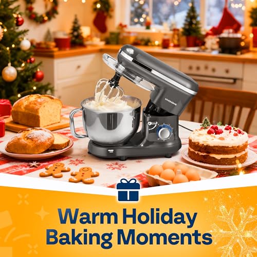 VIVOHOME Stand Mixer, 6-Quart Tilt-Head Kitchen Mixer with Bowl, Gray - color: Gray