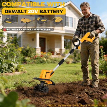 Cordless Tiller Cultivator Compatible with Dewalt 20V Battery (Tool Only)