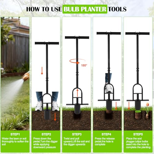 Bulb Planter Tool 34 Inch Standing, No Bend Long Handle