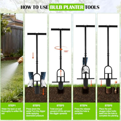 Bulb Planter Tool 34 Inch Standing, No Bend Long Handle
