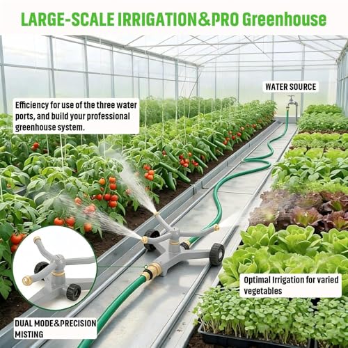 Ehajia 360° Rotating Lawn Sprinkler Heavy Duty Metal 3 Arm Wheeled Base - color: Silver