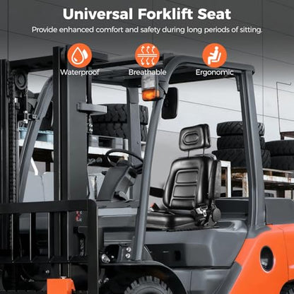 yeesport Universal Forklift Seat, Tractor Mower Seat with Headrest & Belt
