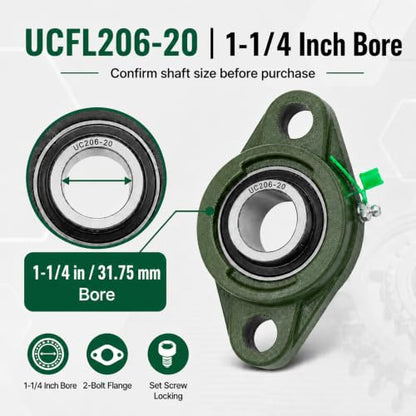 UCFL206-20 Pillow Block Flange Bearing, 1-1/4" Bore, 2-Pack