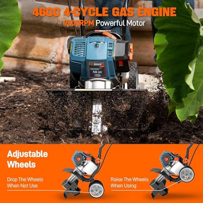 SENIX LSPG-M14 21-inch 144cc Gas Lawn Mower, 46cc 15-inch Gas Powered Tiller Cultivator Kit